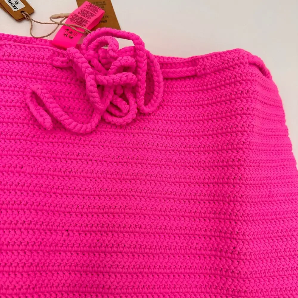 Skims Taffy Hot Pink Chrochet Swim Mini Skirt Cover Up New with tags Size 2X